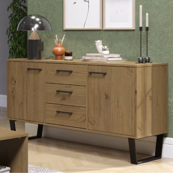 Tilston Wooden Sideboard With 2 Doors 3 Drawers In Oak And Black