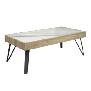 Valtesse Ceramic Rectangular Coffee Table In White And Oak