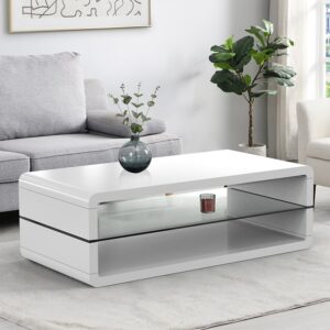 Xono High Gloss Coffee Table With Shelf In White